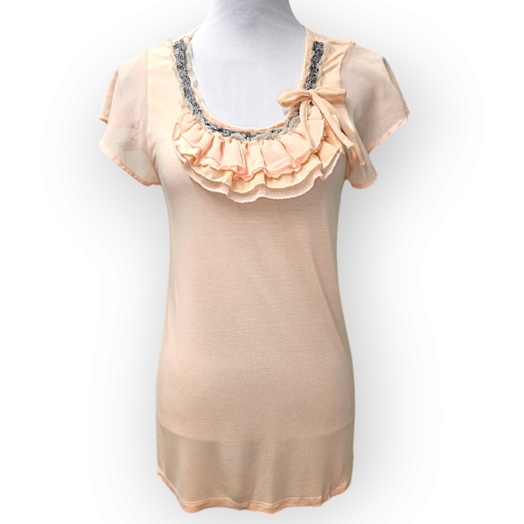 Saks Fifth Avenue Ruffle Top, Peach, Size Medium - Picture 1 of 9